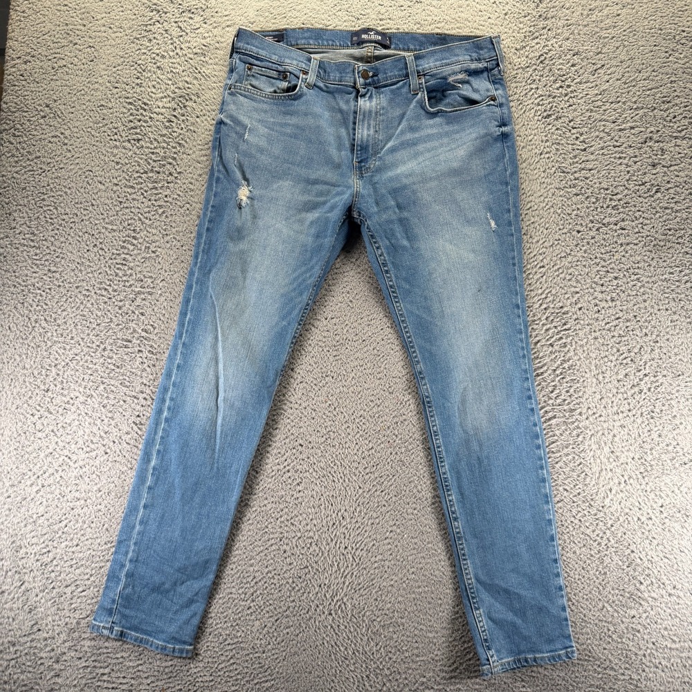 Hollister Epic Flex Jeans Mens 36x32 Blue Cotton Denim Skinny Leg Faded Stretch